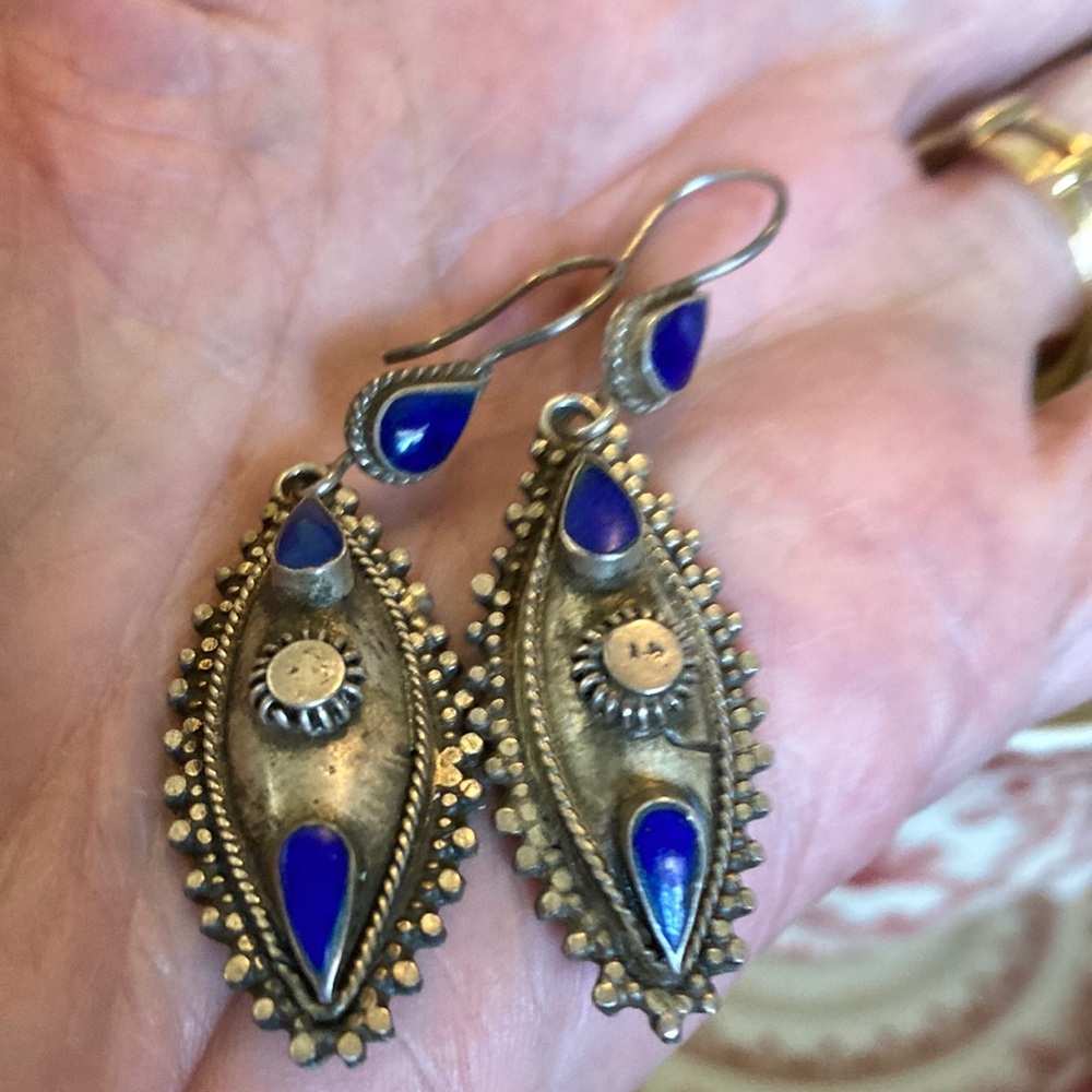 926 Blue Teardrop Vintage-Style Dangle Earrings